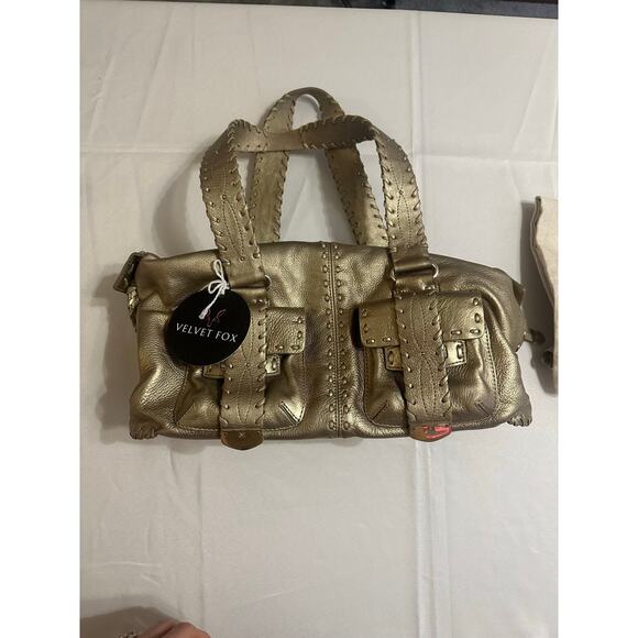 Michael Kors Metallic Gold Satchel Handbag – Western Stitch Detail - Picture 7 of 11